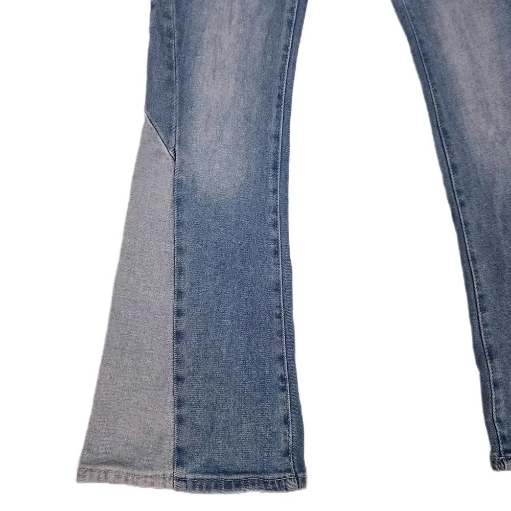 Ashley Mason Premium Flare Jeans Womens 7/28 Two Tone Contrast Panel Y2K Denim